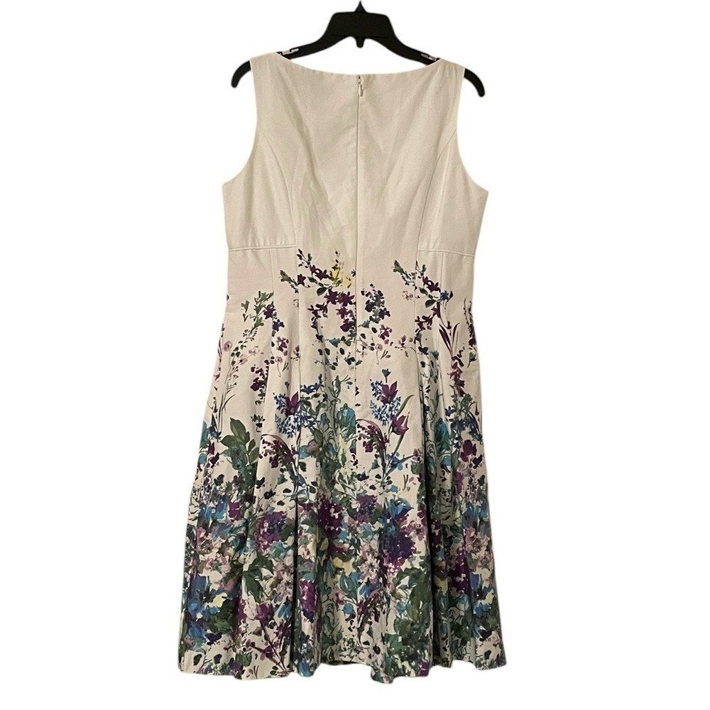 Lauren Ralph Lauren White Multicolor Floral Summer Pleated‎ A-Line Dress Size 12 - Picture 7 of 8